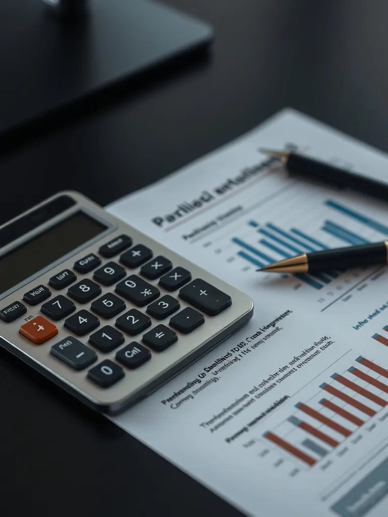 A professional technical close-up of a calculator, financial